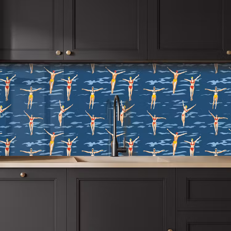 Schienale cucina - Nuotatori retrò - Blu — 6