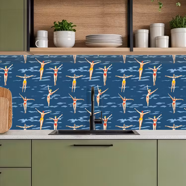 Schienale cucina - Nuotatori retrò - Blu — 8