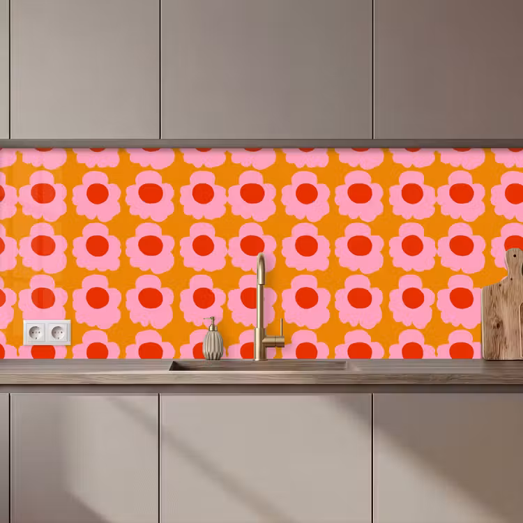 Schienale cucina - Retrò - Fiori - Rosa — 1