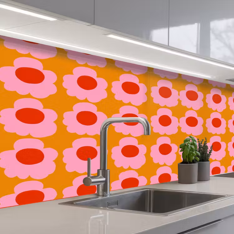 Schienale cucina - Retrò - Fiori - Rosa — 2
