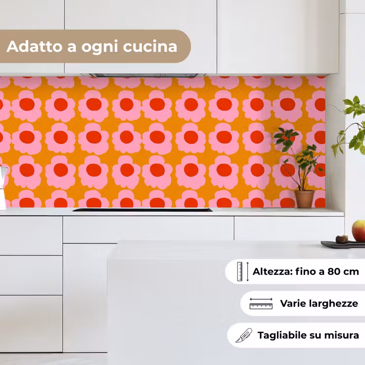 Schienale cucina - Retrò - Fiori - Rosa — 7