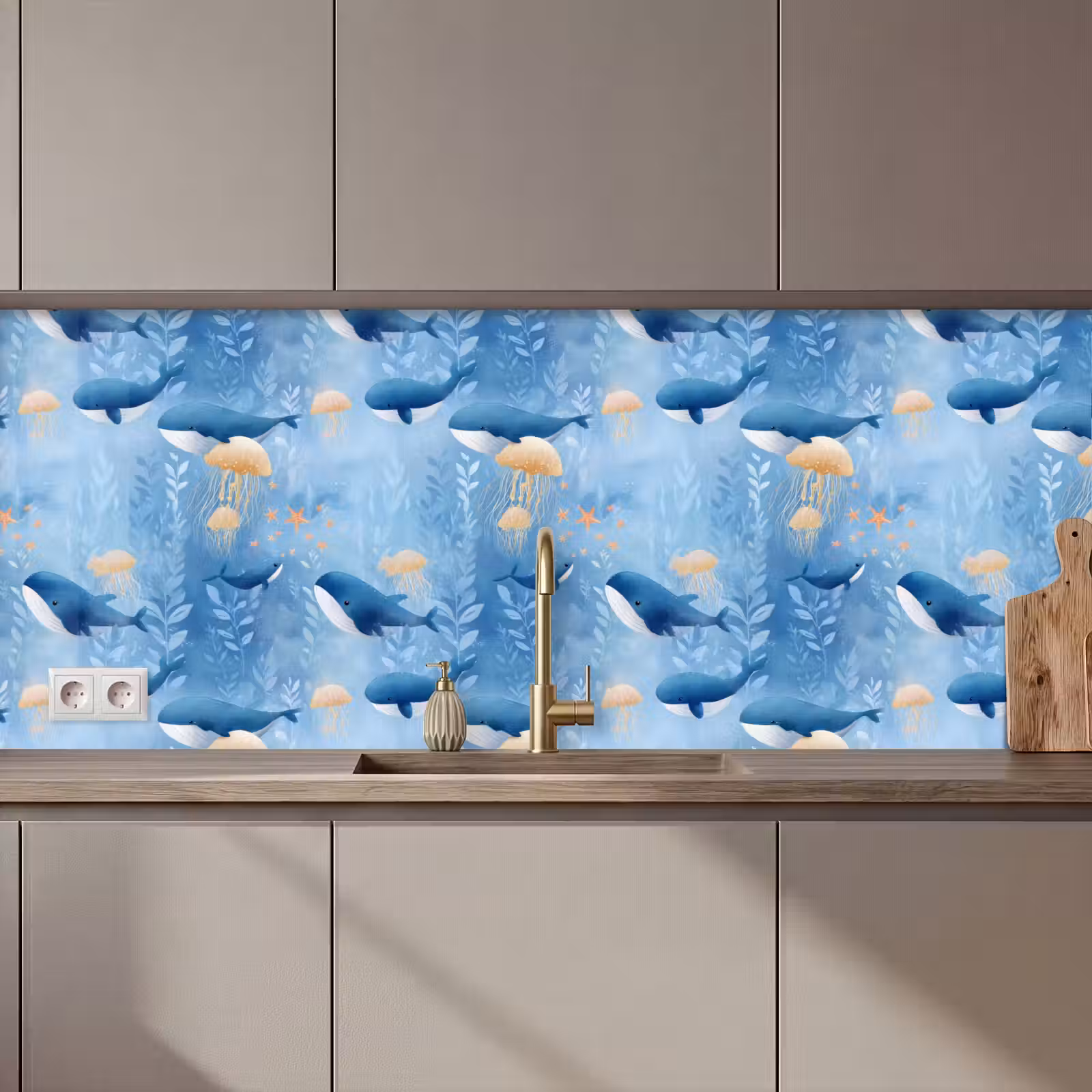 Schienale cucina - Balene - Oceano - Blu — 1