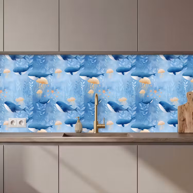 Schienale cucina - Balene - Oceano - Blu — 1