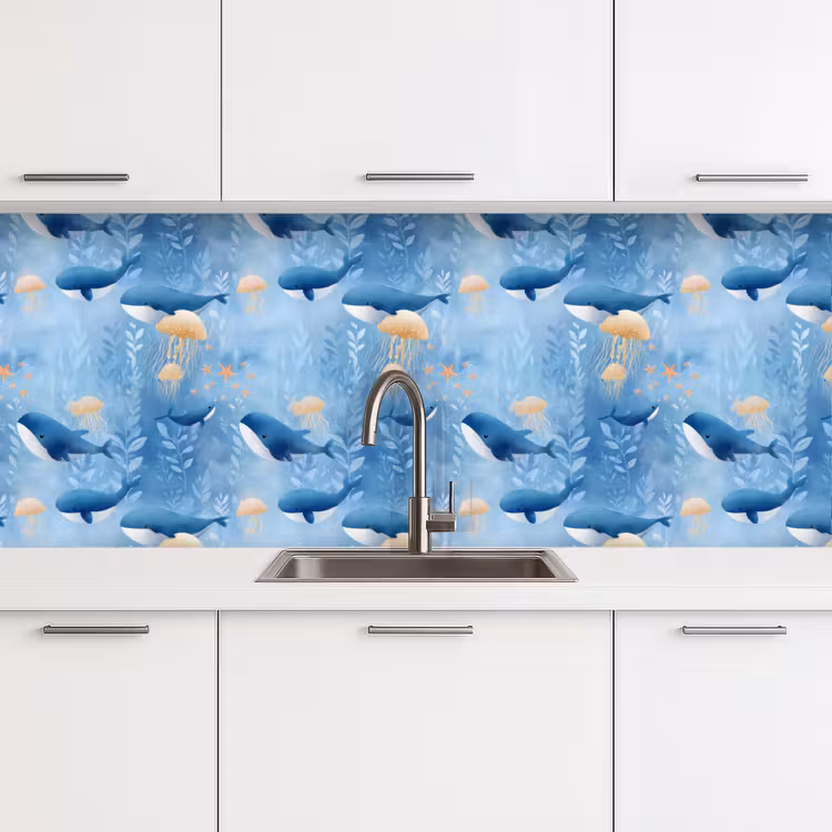 Schienale cucina - Balene - Oceano - Blu — 4