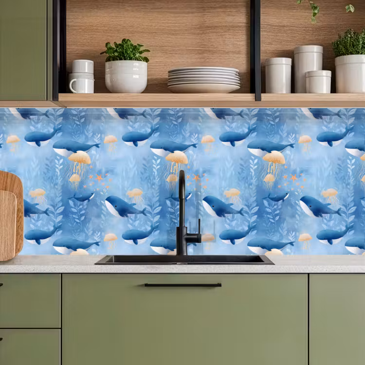 Schienale cucina - Balene - Oceano - Blu — 8