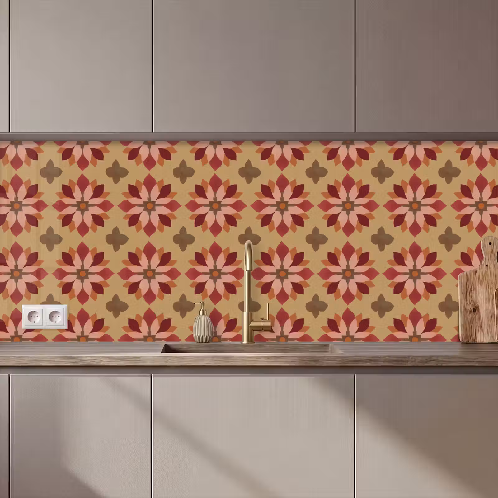 Schienale cucina - Fiori - Retrò - Verde — 1