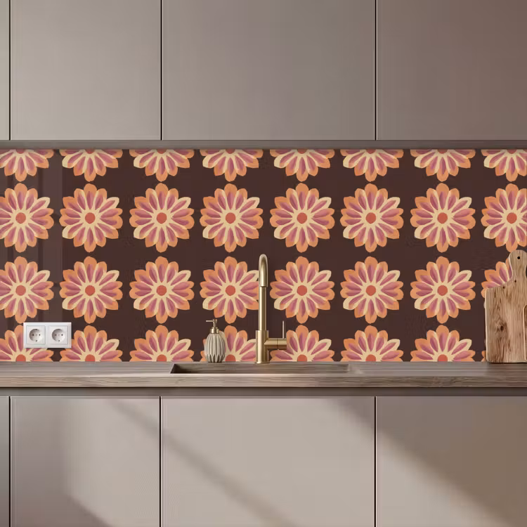 Schienale cucina - Fiori - Motivo - Marrone — 1