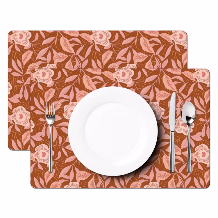 Tovaglietta – 6 pezzi - Motivo - Foglie - Terracotta — 2