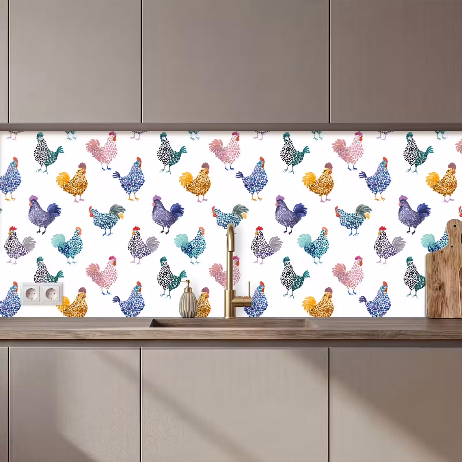 Schienale cucina - Galline - Acquerello - Colorato — 1