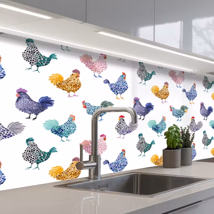 Schienale cucina - Galline - Acquerello - Colorato — 2