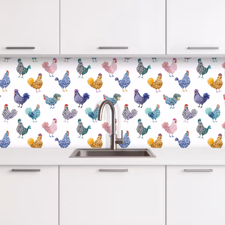 Schienale cucina - Galline - Acquerello - Colorato — 4
