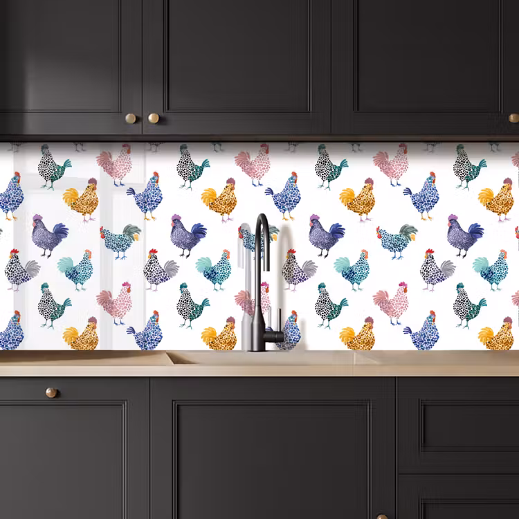 Schienale cucina - Galline - Acquerello - Colorato — 6