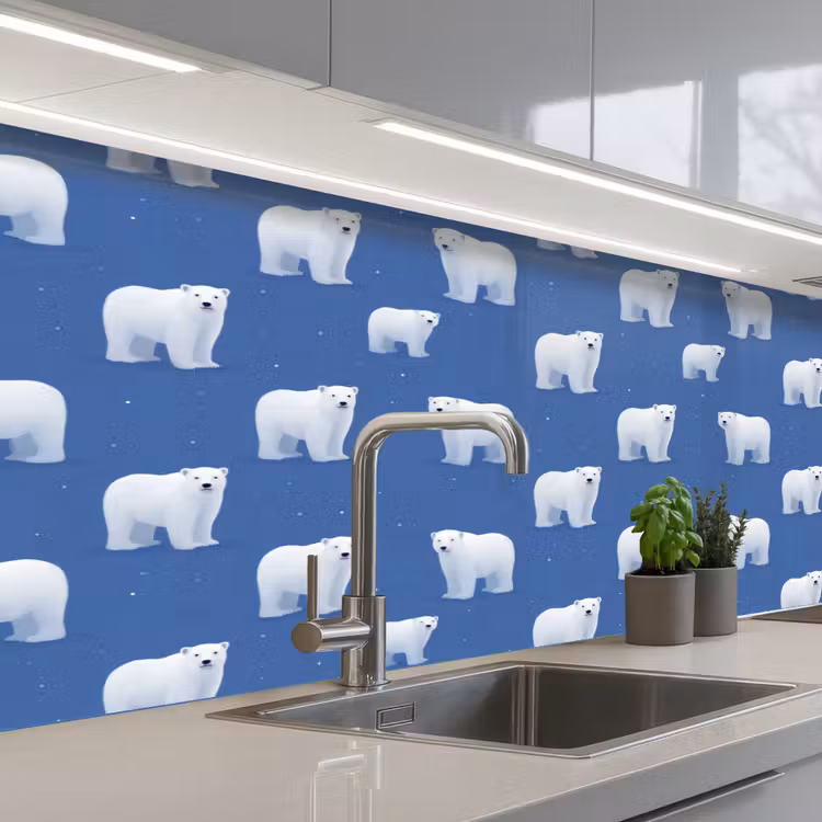 Schienale cucina - Orso polare - Motivo - Blu — 2