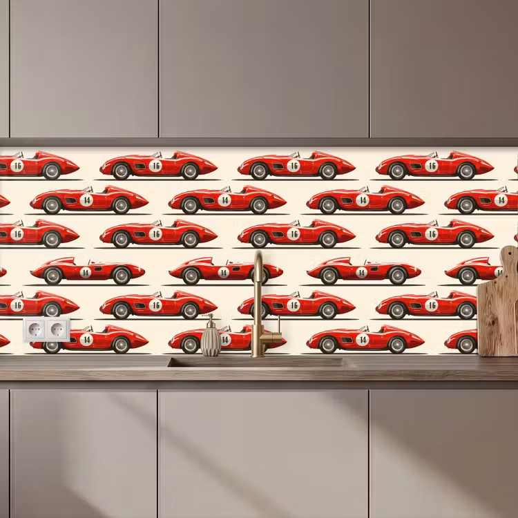 Schienale cucina - Auto da corsa - Retro - Rosso — 1