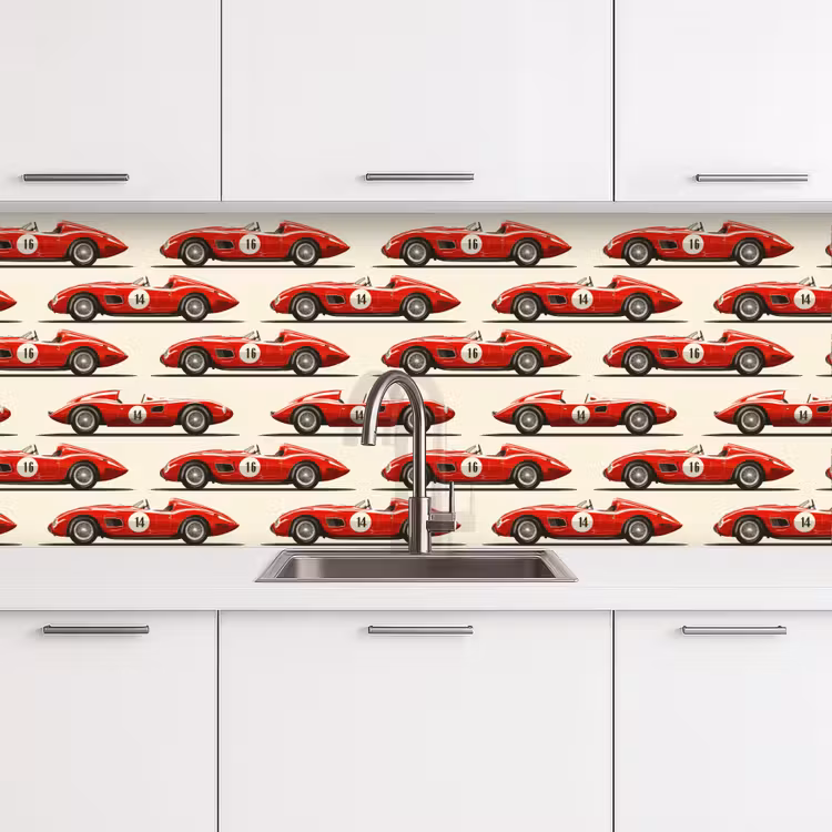 Schienale cucina - Auto da corsa - Retro - Rosso — 4
