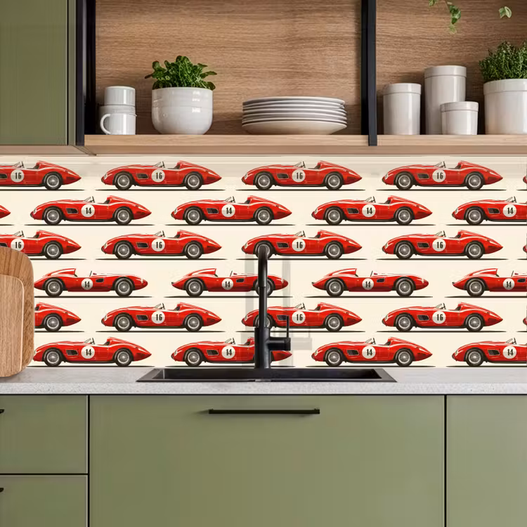Schienale cucina - Auto da corsa - Retro - Rosso — 8