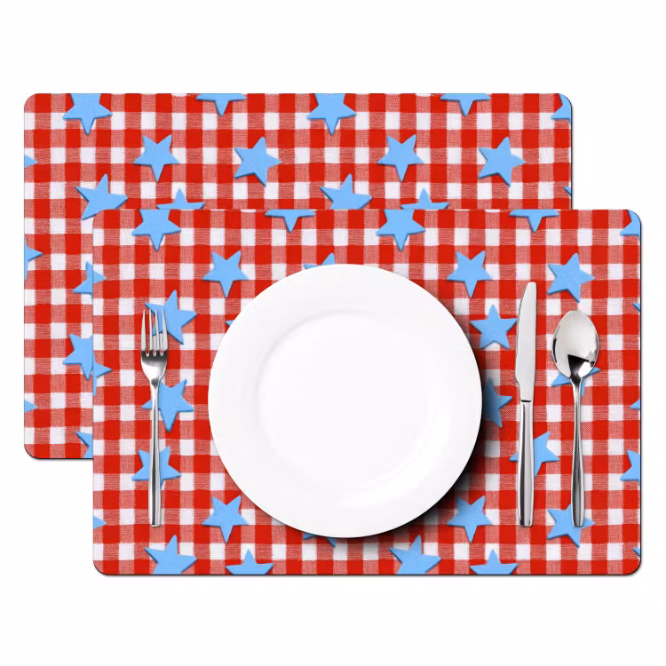 Tovaglietta – 6 pezzi - Plaid - Stelle - Rosso — 2