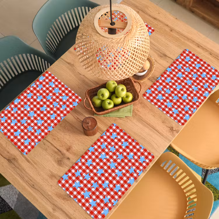 Tovaglietta – 6 pezzi - Plaid - Stelle - Rosso — 3
