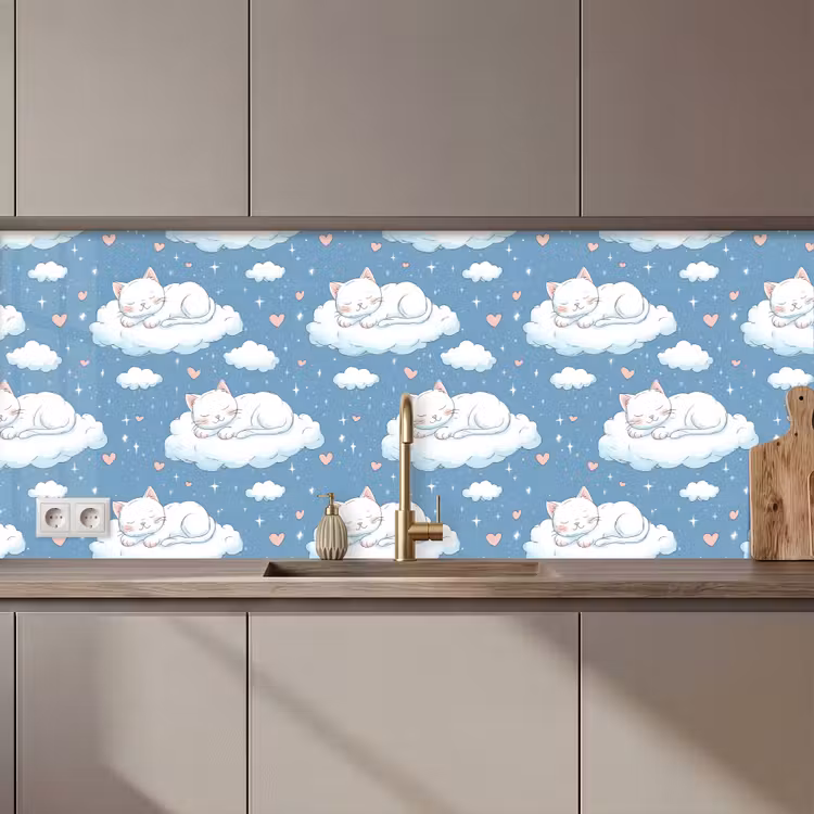 Schienale cucina - Gattino - Nuvole - Blu — 1