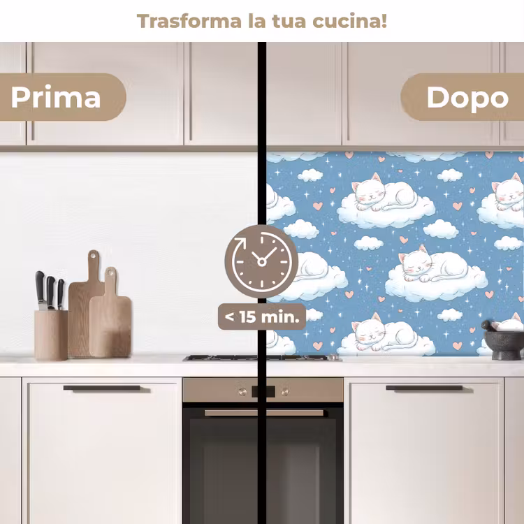 Schienale cucina - Gattino - Nuvole - Blu — 3