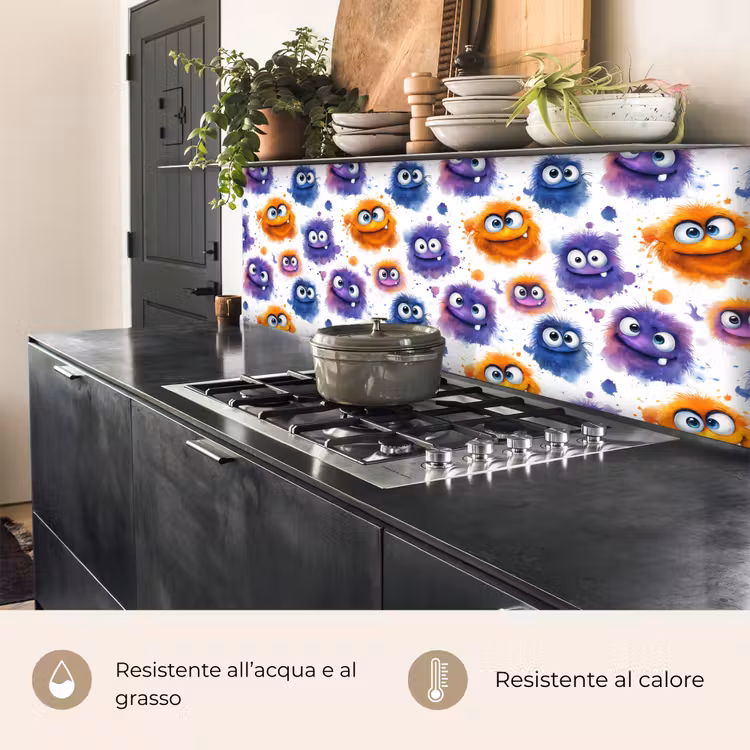 Schienale cucina - Mostri - Acquerello - Colorato — 5