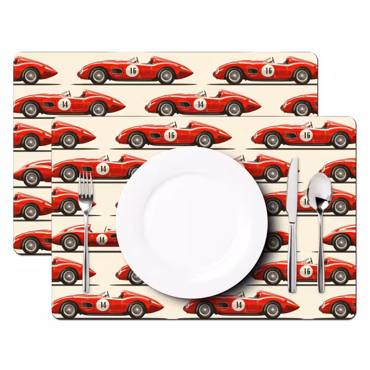 Tovaglietta – 6 pezzi - Auto da corsa - Retro - Rosso — 2