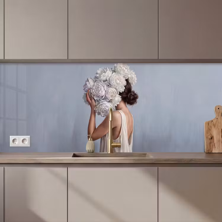 Schienale cucina - Fiori - Donna - Bianco — 1