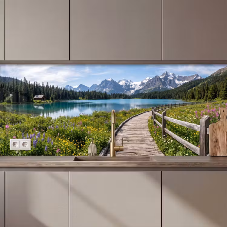 Schienale cucina - Montagne - Lago - Paesaggio - Blu — 1
