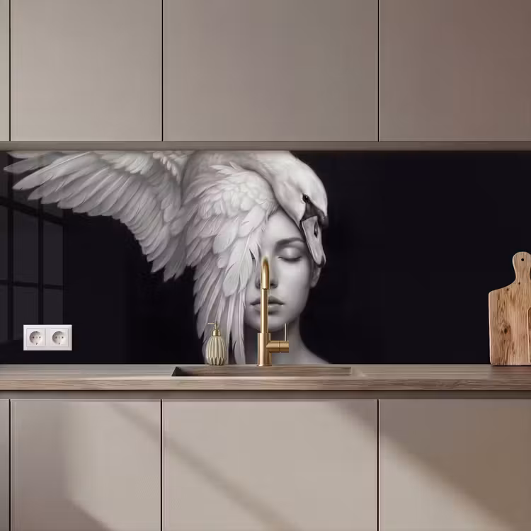Schienale cucina - Ritratto - Cigno - Bianco e nero — 1