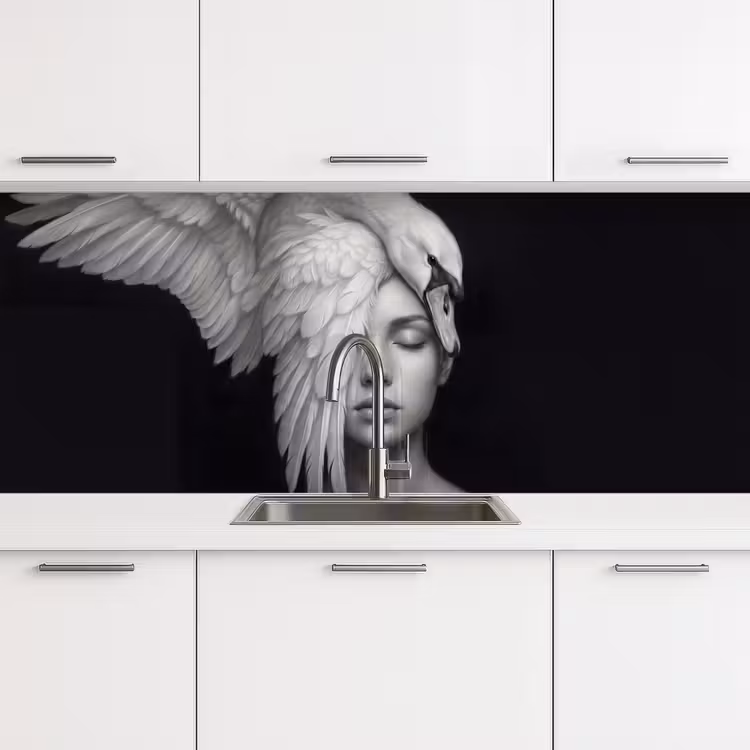 Schienale cucina - Ritratto - Cigno - Bianco e nero — 4