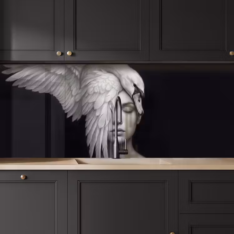 Schienale cucina - Ritratto - Cigno - Bianco e nero — 6