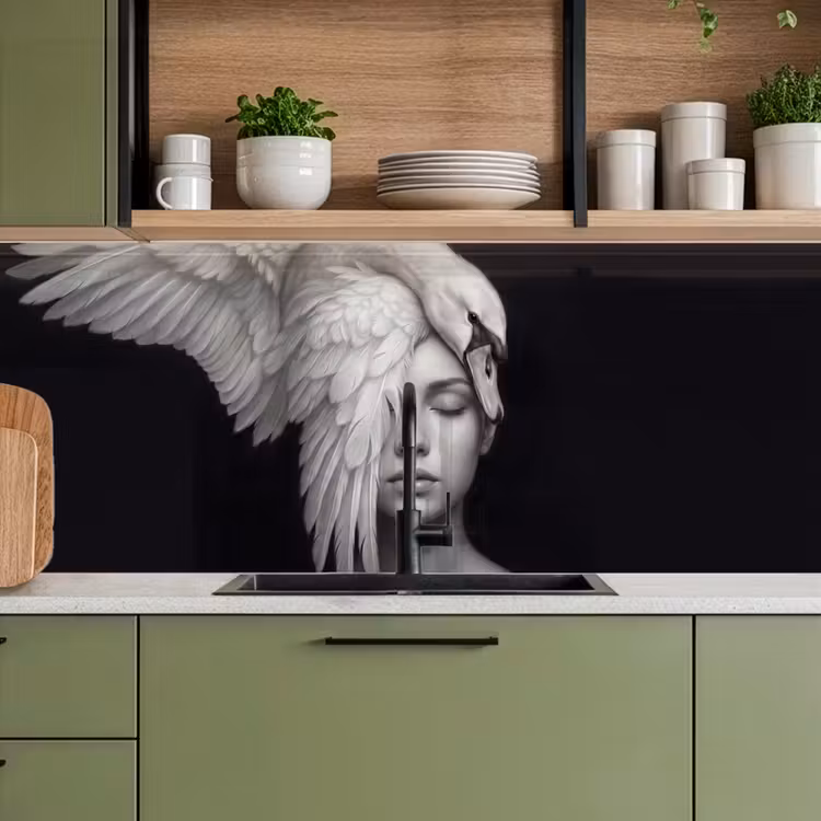 Schienale cucina - Ritratto - Cigno - Bianco e nero — 8