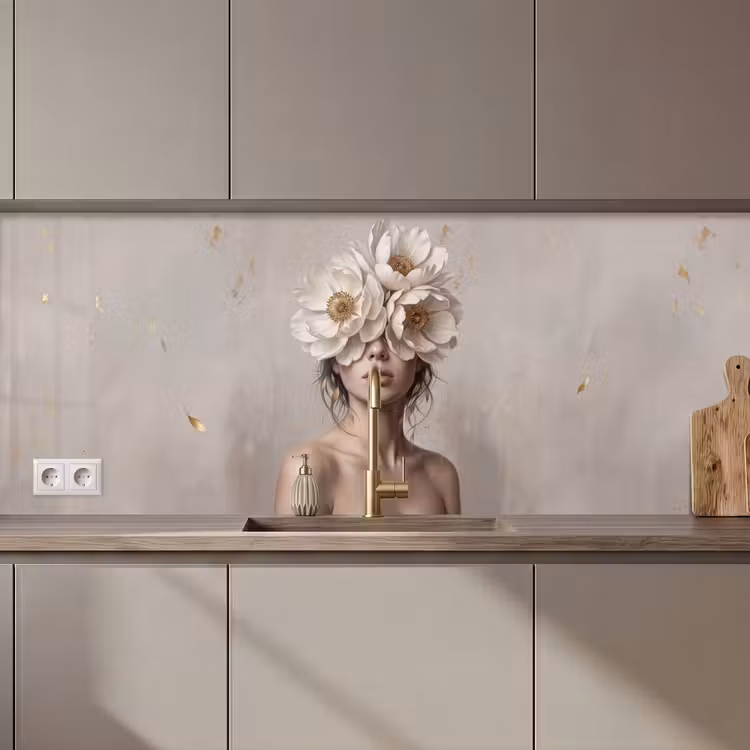 Schienale cucina - Donna - Peonia - Bianco — 1