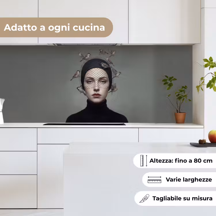 Schienale cucina - Ritratto - Uccelli - Nero — 7