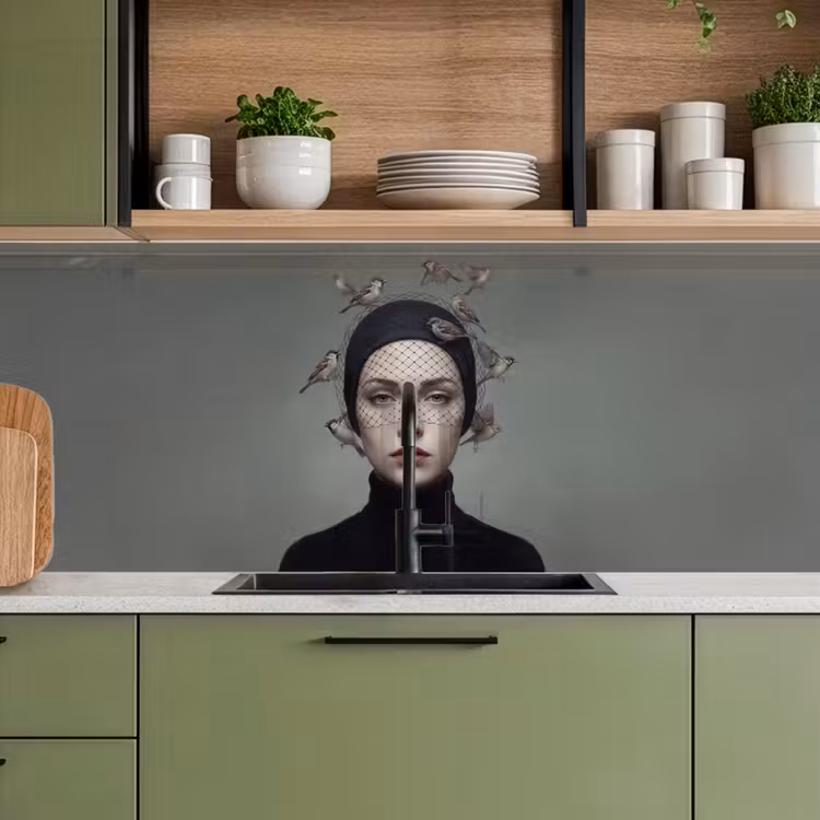 Schienale cucina - Ritratto - Uccelli - Nero — 8