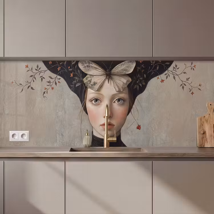 Schienale cucina - Donna - Farfalla - Arte - Classico - Muto — 1