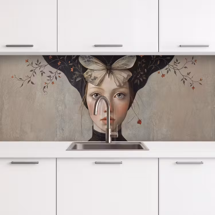 Schienale cucina - Donna - Farfalla - Arte - Classico - Muto — 4