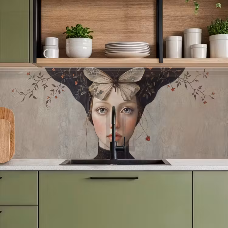 Schienale cucina - Donna - Farfalla - Arte - Classico - Muto — 8