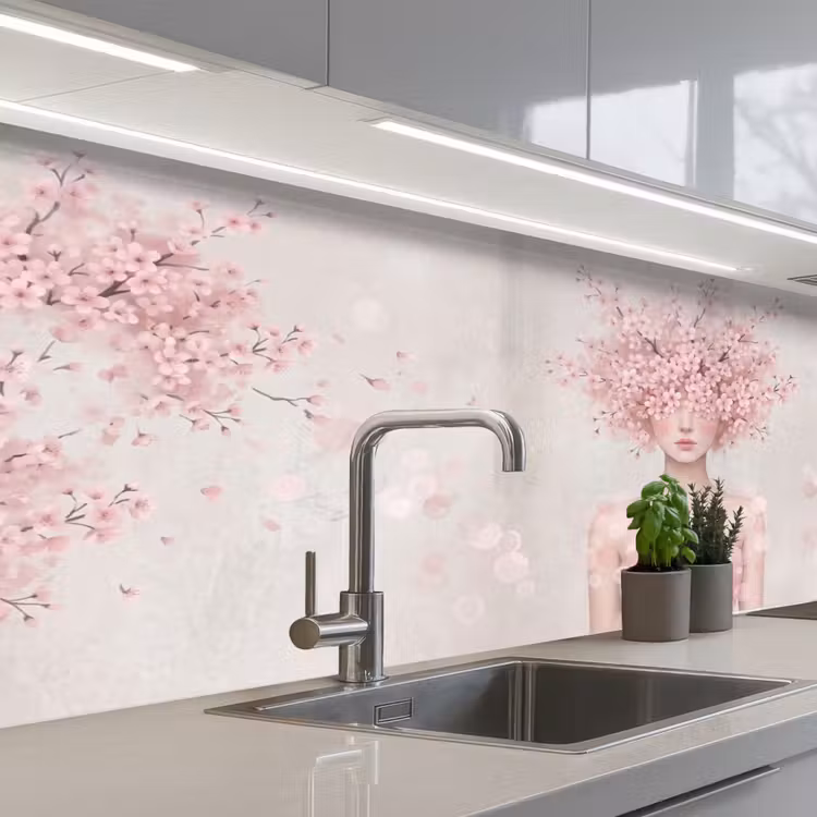 Schienale cucina - Ritratto - Fiori di ciliegio - Rosa — 2