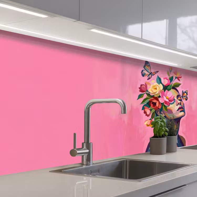 Schienale cucina - Volto di donna - Farfalle - Colorato — 2