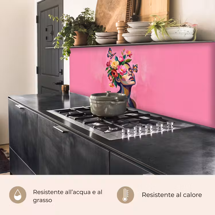 Schienale cucina - Volto di donna - Farfalle - Colorato — 5