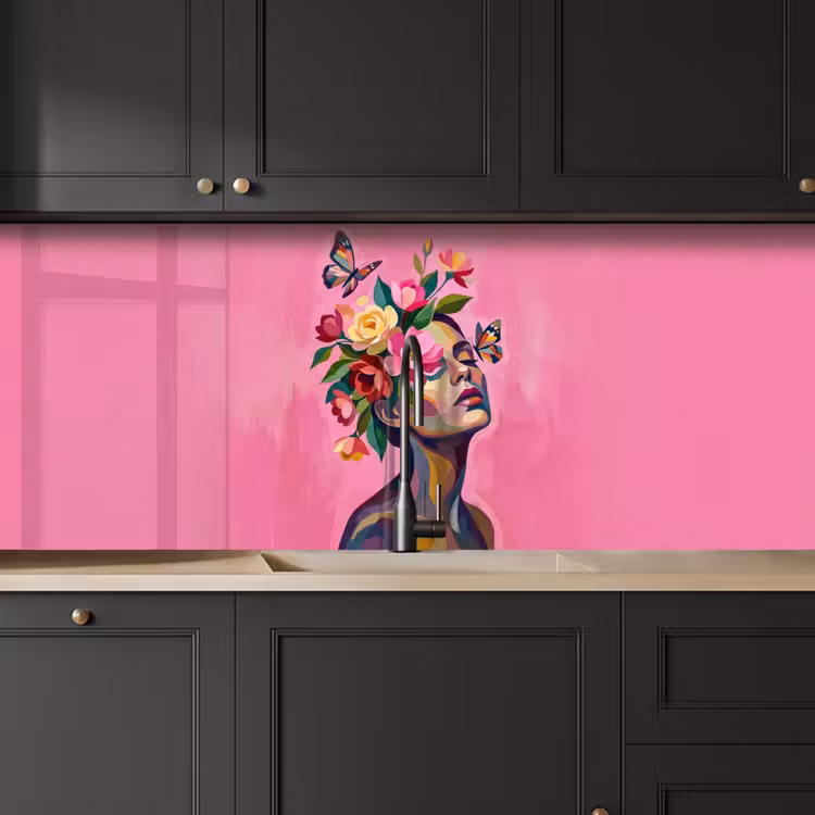 Schienale cucina - Volto di donna - Farfalle - Colorato — 6