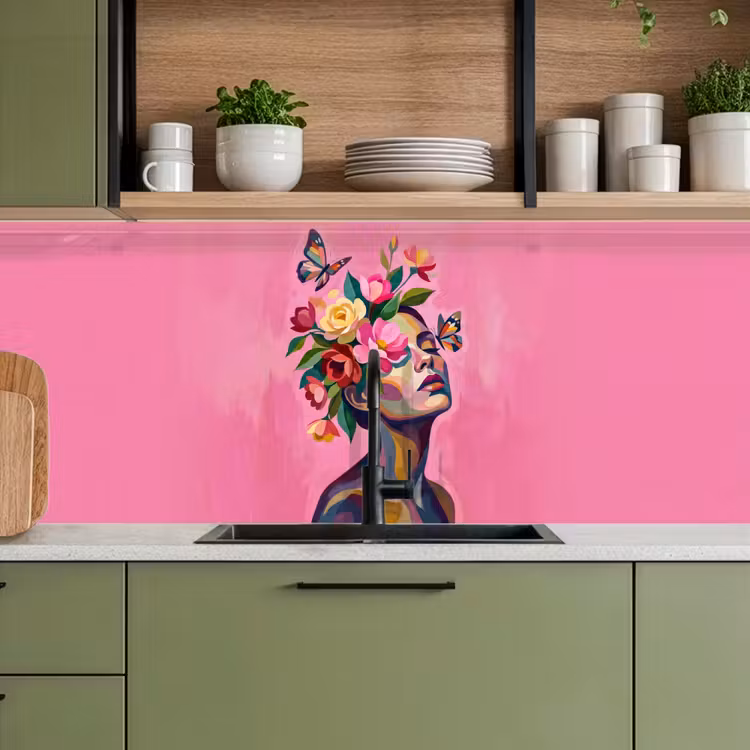 Schienale cucina - Volto di donna - Farfalle - Colorato — 8
