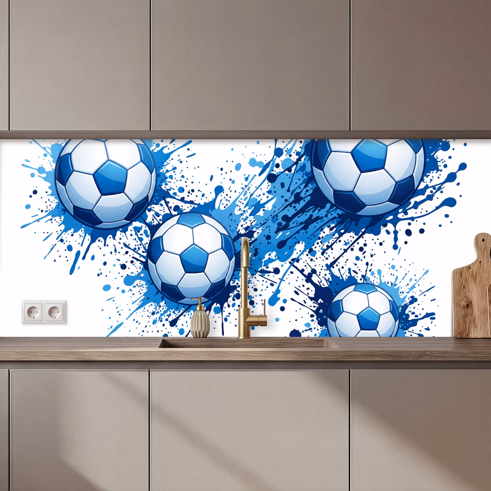 Schienale cucina - Palloni da calcio - Vernice - Sport - Blu — 1