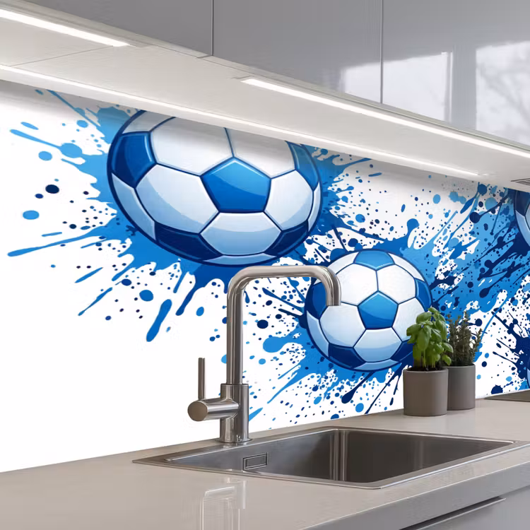 Schienale cucina - Palloni da calcio - Vernice - Sport - Blu — 2