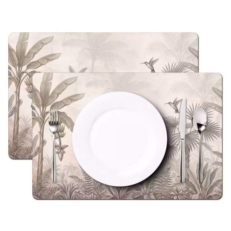Tovaglietta – 6 pezzi - Jungle - Albero della pista - Colibrì - Beige — 2