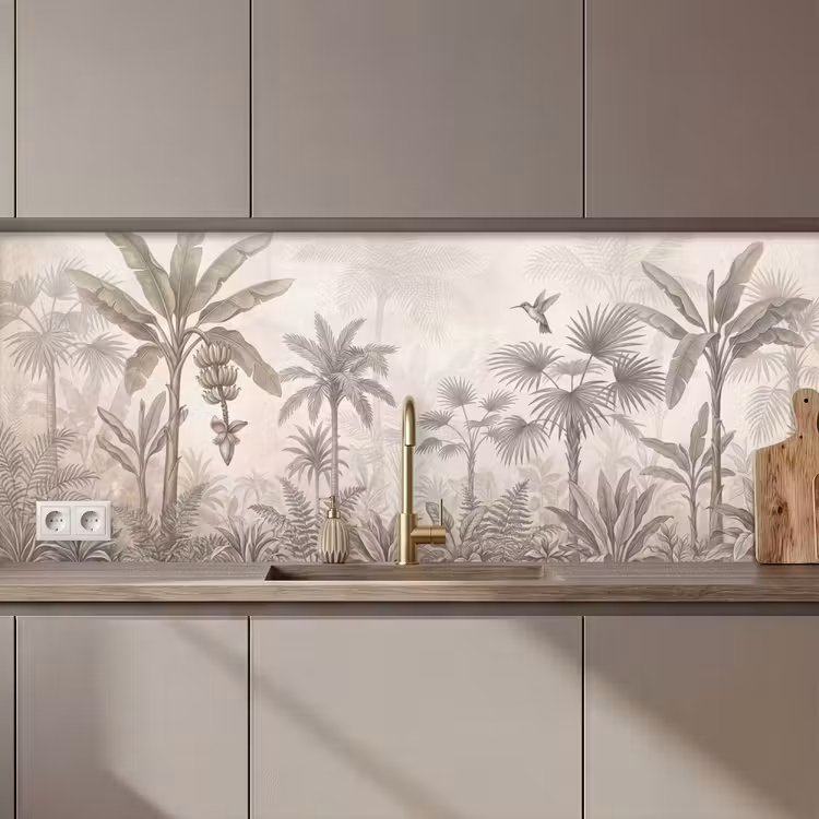 Schienale cucina - Jungle - Albero della pista - Colibrì - Beige — 1