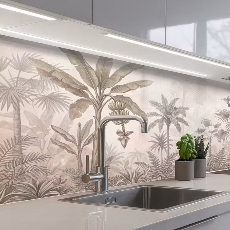 Schienale cucina - Jungle - Albero della pista - Colibrì - Beige — 2