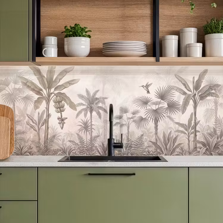 Schienale cucina - Jungle - Albero della pista - Colibrì - Beige — 8