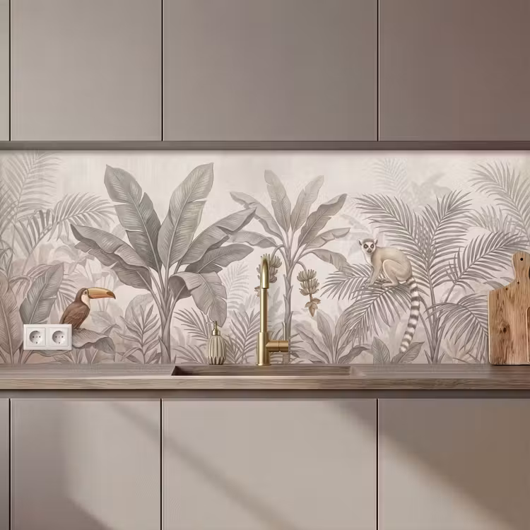 Schienale cucina - Natura - Giungla - Lemure dalla coda ad anelli - Marrone — 1